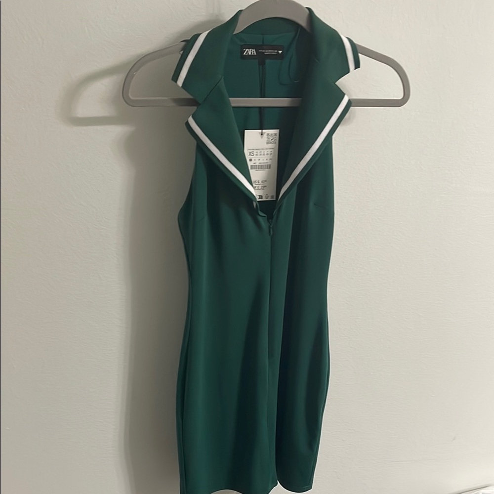 Zara Emerald Green Dress with White Accents